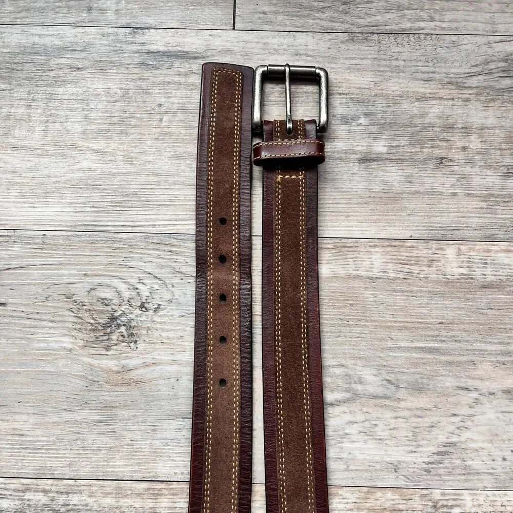 Johnston & Murphy Distressed Overlay Leather Belt Brown Size 34 Suede Leather